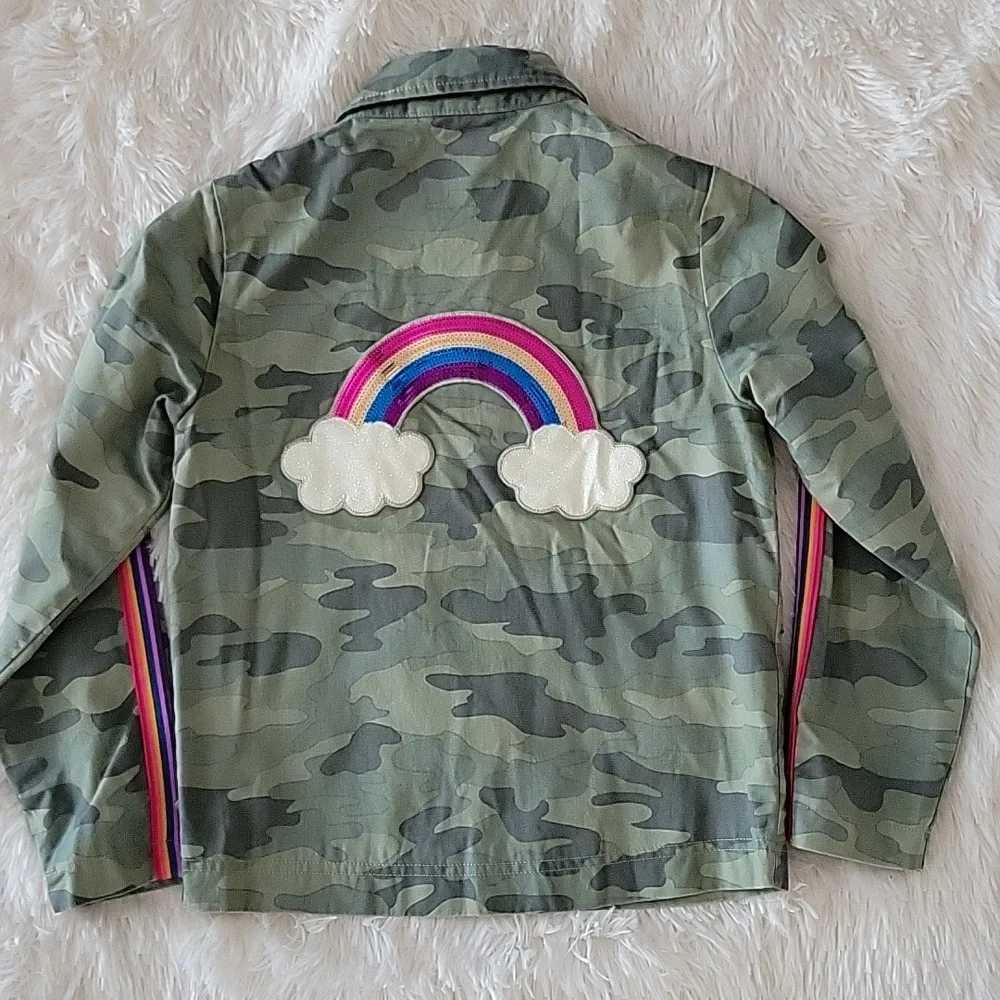 Children's Place Camo Rainbow Sequin Lightweight Jacket Girls Size 7/8